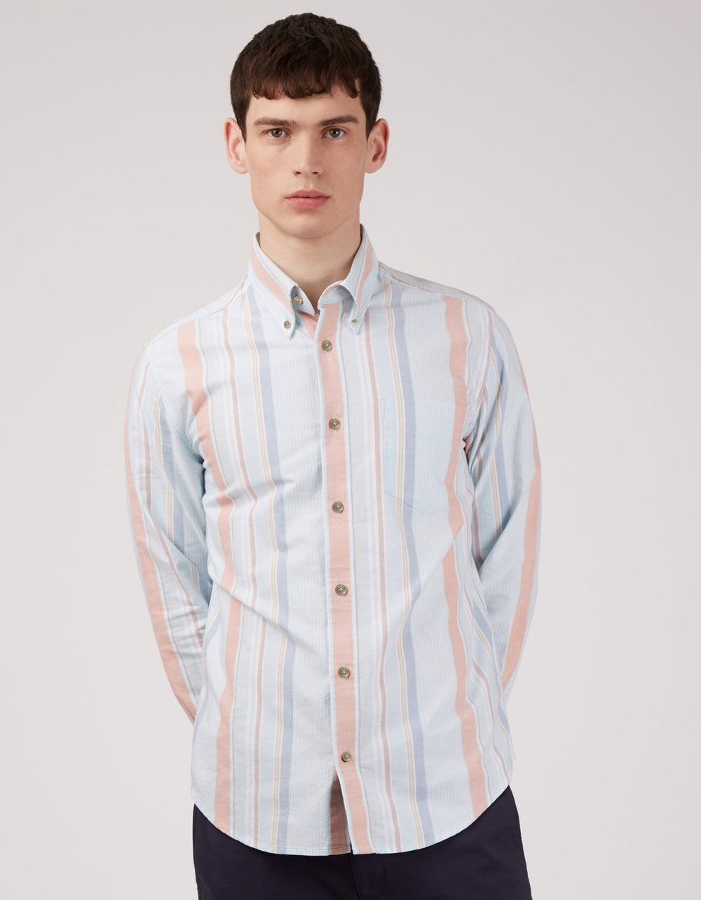 Chemises Ben Sherman The Oxford Ivy Stripe Long-Sleeve Bleu | TAH-29826441